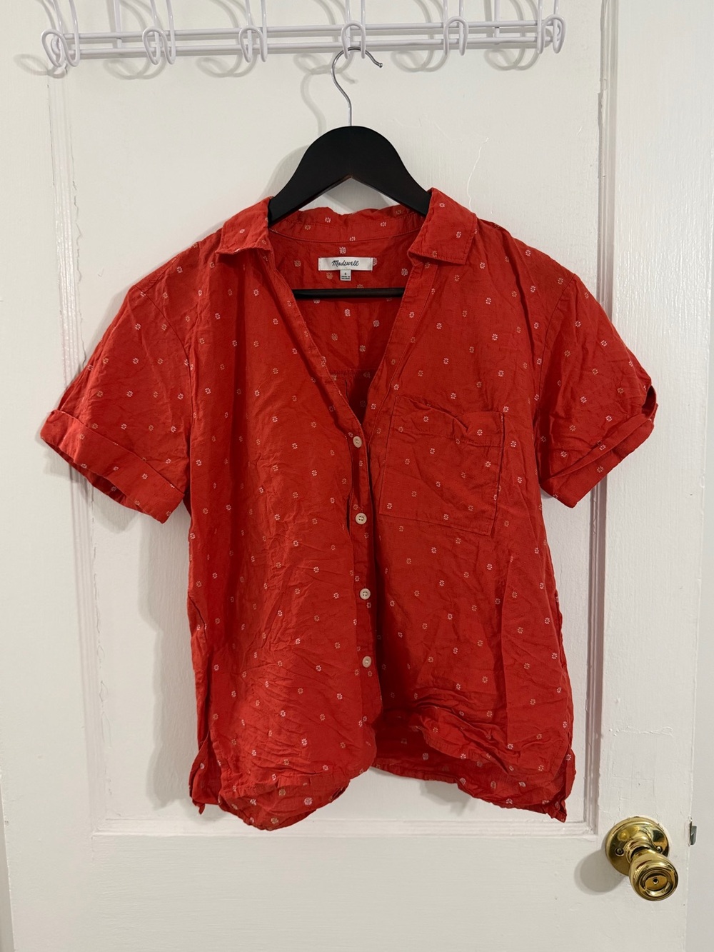 Short-Sleeve Button-Up Top